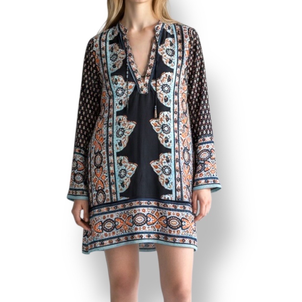 Free People Boho Lightweight Tunic Dress M Paisley Festival Hippie Chic